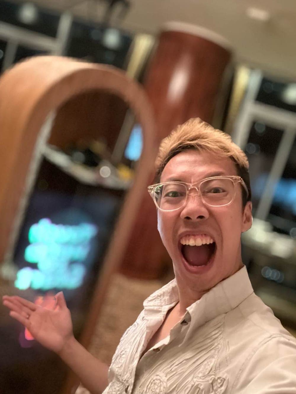 A close-up photo booth selfie of Eric, owner of Phonix Photo Booth in Vancouver